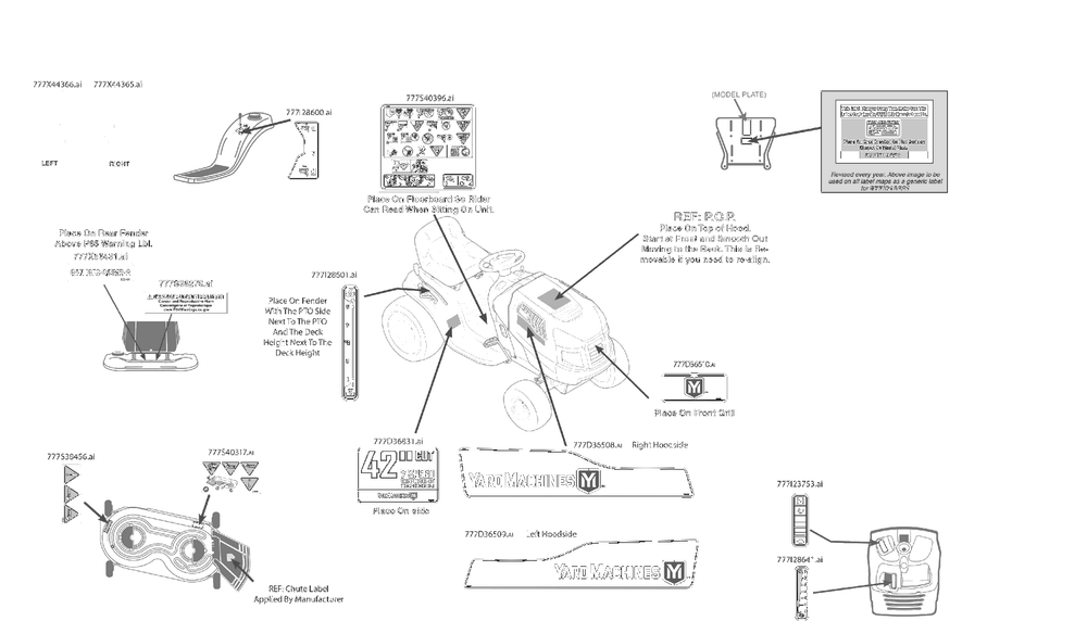 Label Map Diagram and Parts List for 2023 Yard Machines Lawn Tractor